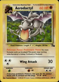AERODACTYL 1/62 HOLO RARE FOSSIL POKEMON UNLIMITED MP/LP- - Image 1
