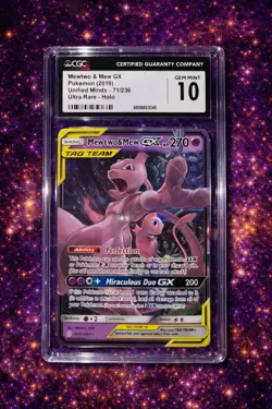 Pokemon TCG Mewtwo & Mew GX 71/236 Sm-Unified Minds Ultra Rare Holo CGC 10 2019 - Image 1
