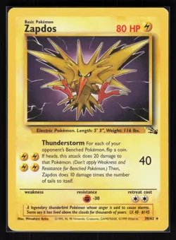 Zapdos (30) Unlimited Rare Pokemon Fossil 30/62 MP - Image 1