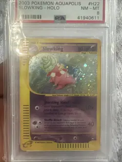 Pokemon 2003 Aquapolis Slowking Holo Card #H22/H32 PSA 8 **Double Swirl** - Image 1