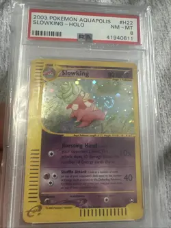 Pokemon 2003 Aquapolis Slowking Holo Card #H22/H32 PSA 8 **Double Swirl** - Image 2