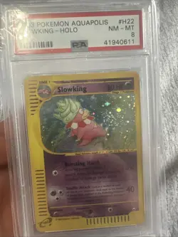 Pokemon 2003 Aquapolis Slowking Holo Card #H22/H32 PSA 8 **Double Swirl** - Image 3