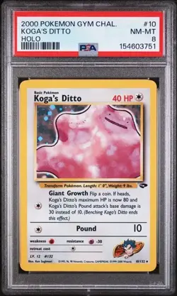 Pokemon Koga's Ditto TCG Card 10/132 Gym Challenge Holo Rare PSA 8, Vintage - Image 2