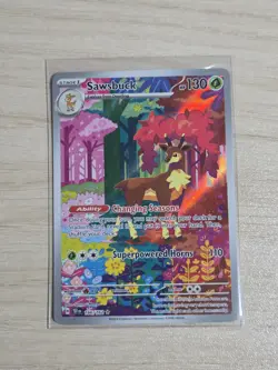 Pokemon Sawsbuck 166/162 SV05: Temporal Forces Illustration Rare Full Art Holo - Image 1