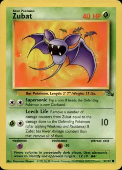 ZUBAT 57/62 COMMON FOSSIL POKEMON UNLIMITED LP - Image 1