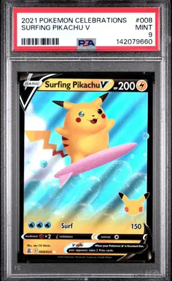 PSA 9 2021 POKEMON CELEBRATIONS #008 SURFING PIKACHU V - Image 1
