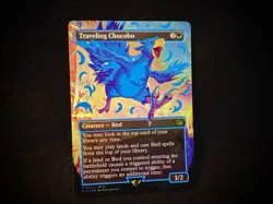 MTG Final Fantasy Traveling Chocobo Bird - Borderless - Neon Ink Blue (Foil) - Image 1