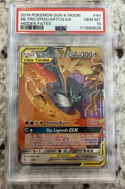 2019 Pokemon Hidden Fates Moltres Zapdos Articuno GX Card 44/68 Graded PSA 10 - Image 1