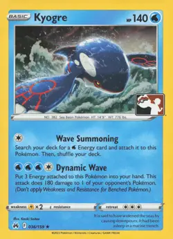 Kyogre Holo Rare Prize Pack Series Cards 036/159 NM - Image 1