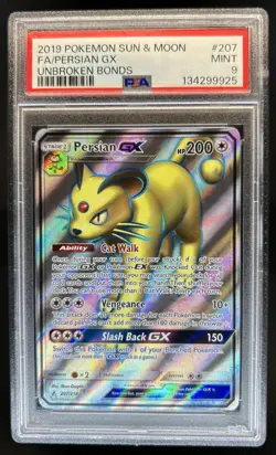 2019 Pokemon SM Unbroken Bonds Persian #207/214 PSA 9 Mint Card - Image 1