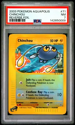2003 POKEMON AQUAPOLIS #71 CHINCHOU-REVERSE FOIL PSA 7 - Image 1