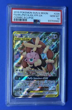 2019 Pokemon Sun & Moon FA/M.Lpny & Jglypf GX Cosmic Eclipse #226 PSA 10 GEM MT - Image 1