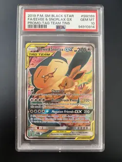 Pokemon Eevee & Snorlax GX Tag Team Tins Black Star Full Art Promo SM169 PSA 10 - Image 1