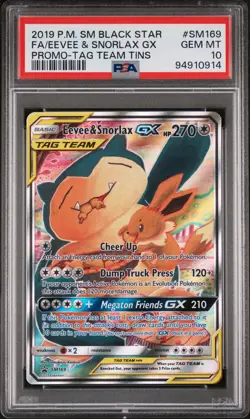 Pokemon Eevee & Snorlax GX Tag Team Tins Black Star Full Art Promo SM169 PSA 10 - Image 4