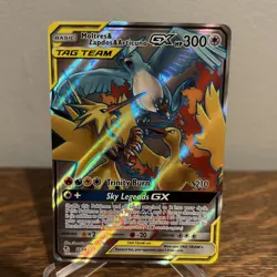 Pokemon Moltres & Zapdos & Articuno GX TAG TEAM Full Art Holo 66/68 Hidden Fates - Image 1