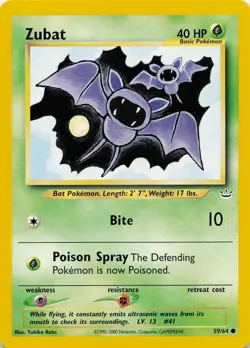 Pokemon Zubat Unlimited Common Neo Revelation #59/64 NM - Image 1