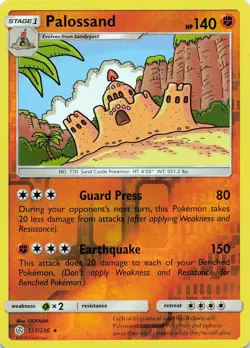 POKEMON Palossand #127/236 Reverse Holo SM - Cosmic Eclipse NM - Image 1