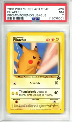 PIKACHU 2001 POKEMON BLACK STAR PROMO-POKEMON LEAGUE PSA 7 NM #26 - Image 1