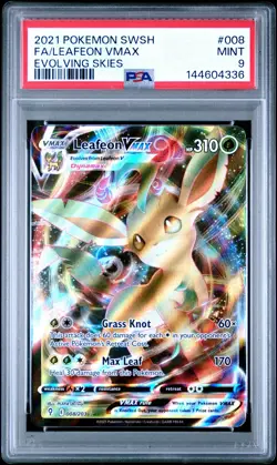 2021 POKEMON SWORD & SHIELD EVOLVING SKIES #008 FULL ART/LEAFEON VMAX PSA 9 - Image 1