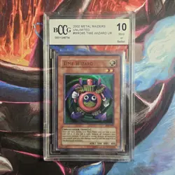 2002 Yu-Gi-Oh Metal Raiders Unlimited MRD-065 Time Wizard UR BCCG Gem Mint 10 - Image 1