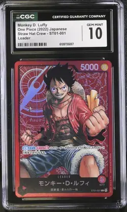 CGC 10 One Piece Monkey.D.Luffy ST01-001 Straw Hat Crew Leader Jpn - Image 1