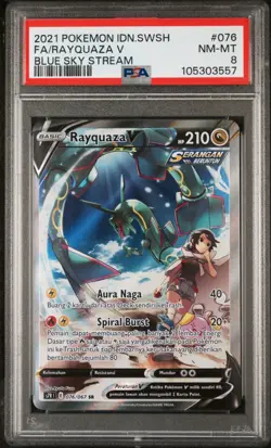 Rayquaza V SA 076/067 s7r Blue Sky Stream 2021 Indonesian Pokemon Card PSA 8 - Image 1