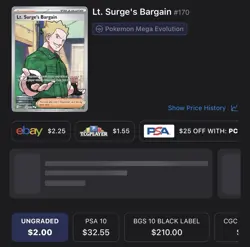 Pokemon Lt. Surge's Bargain 170/132 Me01: Mega Evolution Full Art Holo - Image 3