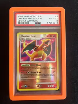 2007 POKEMON DP SECRET WONDERS CHARIZARD REVERSE HOLO #3/132 PSA 8 - Image 1
