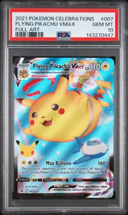 2021 POKEMON CELEBRATIONS #007 FULL ART/FLYING PIKACHU VMAX PSA 10 - Image 1