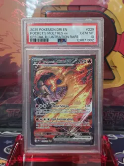 2025 POKEMON DESTINED RIVALS #229 ROCKET'S MOLTRES EX PSA 10 Benefits kids!🔥🔥 - Image 1