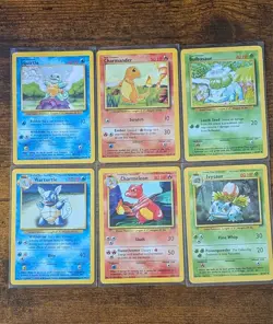 Vintage Pokemon Cards Starters Base Set Lot 6 LP Squirtle, Charmander, Bulbasaur - Image 1