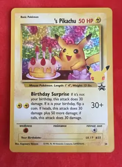 Pokemon Pikachu Stamped Holo 25th Anniversary Promo Birthday Pikachu Holo Rare - Image 1