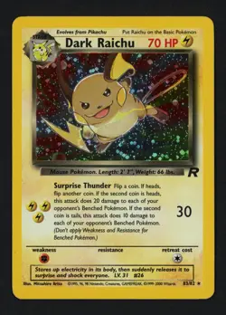 Dark Raichu 83/82 Team Rocket Unlimited Holofoil Secret Rare Pokemon TCG - Image 1