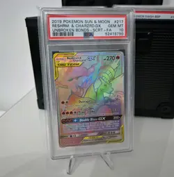 Reshiram & Charizard Tag Team GX 217/214 Unbroken Bonds Pokemon TCG PSA 10 - Image 1