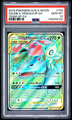 Pokemon PSA 10 Celebi & Venusaur GX 159/181 Sun & Moon Team Up Full Art Mint - Image 1