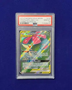 PSA 10 Venusaur & Snivy GX #210 Sun Moon Cosmic Eclipse 2019 Pokemon GEM MINT - Image 1