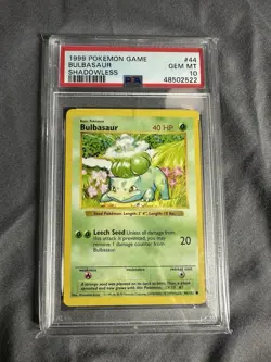Pokemon Bulbasaur Shadowless PSA GEM MINT 10 Base Set 44/102 Vintage 1999 WOTC - Image 1
