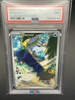 Oshawott 105/086 White Flare Illustration Rare PSA 9 2025 Pokemon TCG Full Art - Image 1