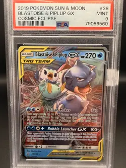 2019 POKEMON BLASTOISE & PIPLUP GX SUN & MOON COSMIC ECLIPSE 38/236 PSA 9 MINT - Image 1