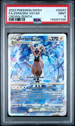 2023 POKEMON SWORD AND SHIELD CROWN ZENITH #GG43 FA/ZERAORA VSTAR PSA 9 - Image 1