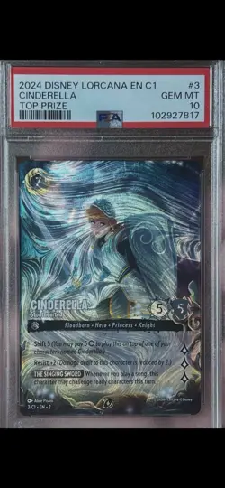 2024 DISNEY LORCANA EN-C1 TOP PRIZE #3 CINDERELLA - STOUTHEARTED PSA 10 - Image 1