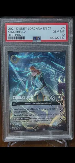 2024 DISNEY LORCANA EN-C1 TOP PRIZE #3 CINDERELLA - STOUTHEARTED PSA 10 - Image 2
