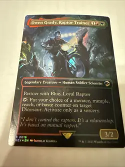 1x Owen Grady, Raptor Trainer Borderless Foil x1 Jurassic World MTG LP 1 - Image 1