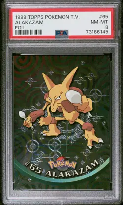 1999 TOPPS POKEMON TV FOIL #65 ALAKAZAM PSA 8 - Image 1