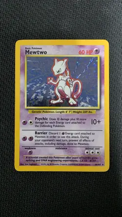 Pokemon Mewtwo Base Set 10/102 Holo Rare 60 HP English Card 1999 - Image 1