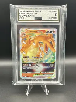 2023 Pokemon Sword & Shield Crown Zenith Charizard Vstar #019 Graded AGS 10 - Image 1