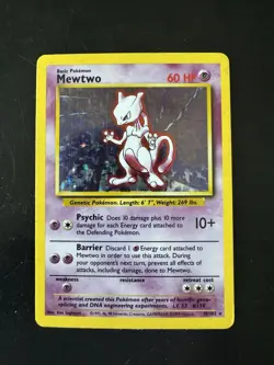 Pokemon Mewtwo 010/102 Base Set Holo Rare 60HP Psychic 10+ Attack Card - Image 1