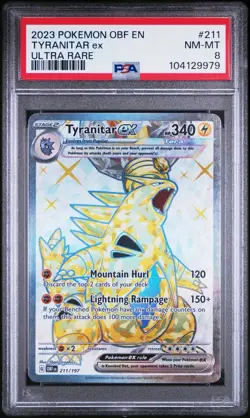 2023 Pokemon OBF EN, TYRANITAR ex, 211, ULTRA RARE, PSA 8, NM-MINT - Image 1