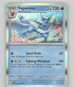 VAPOREON 134/165 RARE 151 POKEMON HOLO NEAR MINT - Image 2