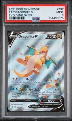2021 Pokemon Evolving Skies Dragonite V 192/203 Alternate Alt Art Rare PSA 9 - Image 1